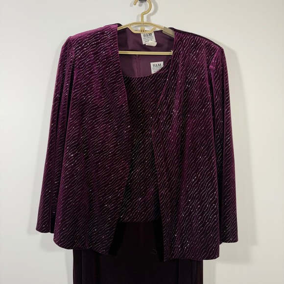 R&M Richards Pants - R&M Richards Womens 16W Velvet Glitter Dress Jacket Set Purple Evening Formal